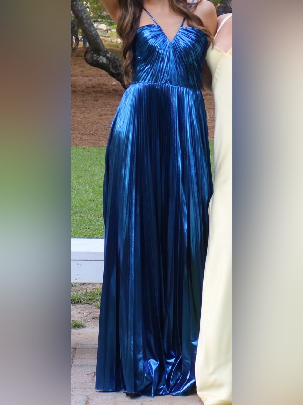 GB girls Shimmery Metallic Royal Blue Pleated Prom Gown